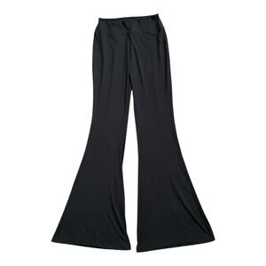Satina Flare Pants Womens L Black Pull On Stretch Yoga Wide Leg Loungewear